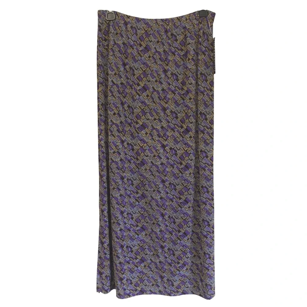 Vtg 90s Y2K Impressions Maxi Skirt Metallic Geometric Nylon Stretch Retro Medium